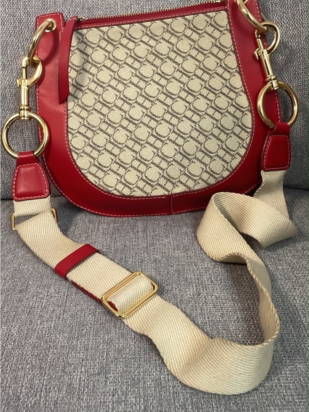 Carolina Herrera Red and Cream Crossbody with Gold Hardware